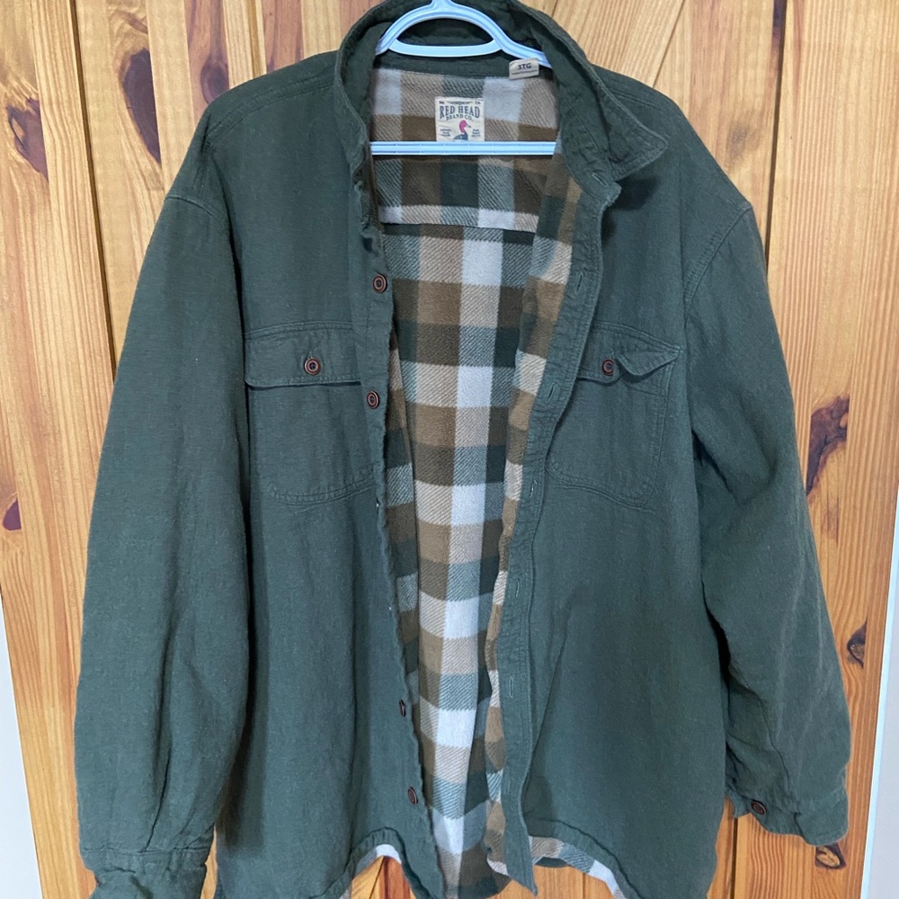 RedHead Men's Dark Olive Green Lined Shirt Jacket 💯 cotton button up